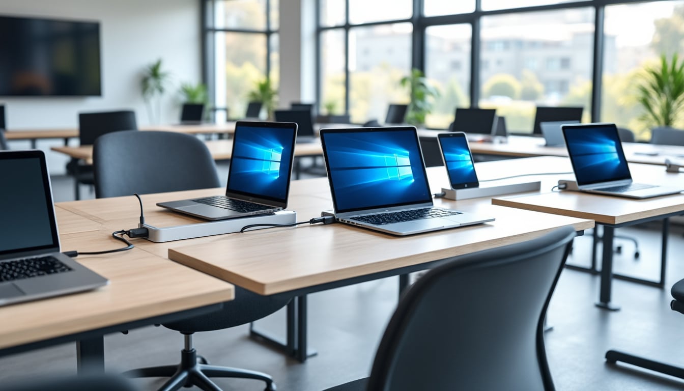optimisez la gestion du matériel informatique partagé avec les stations de charge adaptées à la classe flexible, pour un environnement d'apprentissage organisé et efficace.