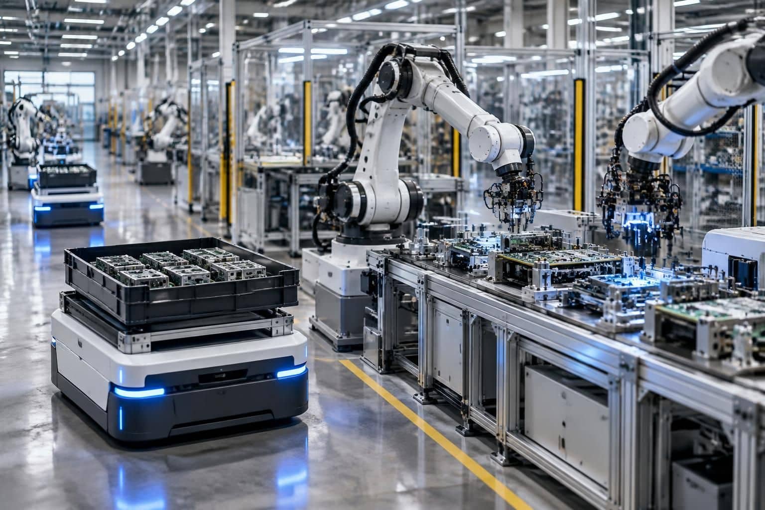 découvrez comment la robotique autonome optimise les chaînes de montage et transforme les méthodes de production dans le secteur high-tech.